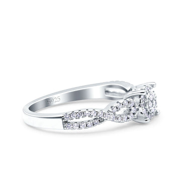 Halo Art Deco Ring Round Wedding Infinity Band Pave Simulated Cubic Zirconia 925 Sterling Silver (6mm)